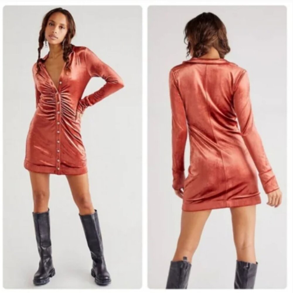 Free People Shayla velvet mini dress in burnt orange M
